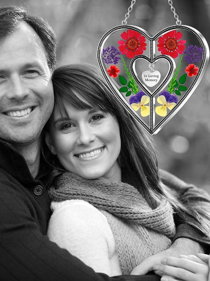KY&BOSAM Heart Suncatcher Stained Glass Suncatchers in Loving Memory Memorial for Loss of Loved One Unique Sympathy Gift Real Pressed Dried Flower Bereavement Grief for Loss of Mom Grandma Decor