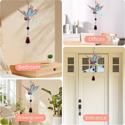 Dragonfly Wind Chimes, Garden Glass Bell Glow Wind Chimes for Home, Party, Festival Decor, Garden Decoration Indoor/Outdoor,Lifelike Dragonfly Deep Tone Style