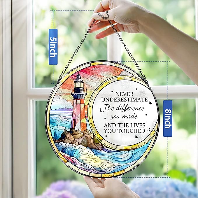 Thank You Gifts, Stained Glass Suncatcher Ornament, Window Hanging, Going Away/Goodbye, Appreciation, Retirement Gifts for Women, Men, Coworker, Boss, Friend | Retirement Party Decorations - Style J