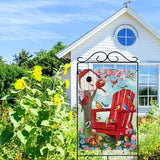 Spring Summer Red Chair Birds Decorative House Flag, Cardinal Blue Jay Squirrel Birdhouse Flowers Garden Yard Outside Decorations, Farmhouse Burlap Outdoor Large Home Decor Double Sided 28 x 40