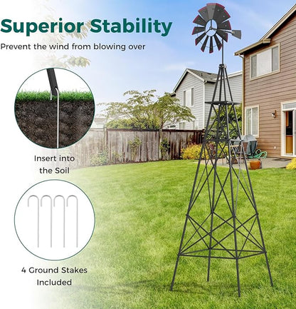 Tangkula 8.3FT Windmill Yard Garden Metal Ornamental Wind Mill Weather Vane Weather Resistant (Grey)