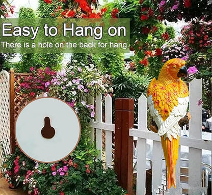 Large Parrot Decor Outdoor Tiki Bar Decorations Realistic Parrot Statues for Outside Lifelike Bird Fake Macaw Sculptures Garden Patio Yard Law Tropical Tree Wall Decoration(Yellow)