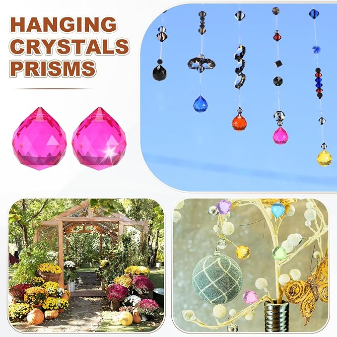 M METERXITY 10-Pack Crystal Ball Prisms, 24mm/0.94 Inch Chandelier Pendant Maker Hanging Crystals Chandelier Prisms for Home/Windows/Garden/DIY Decoration[Rose Red]