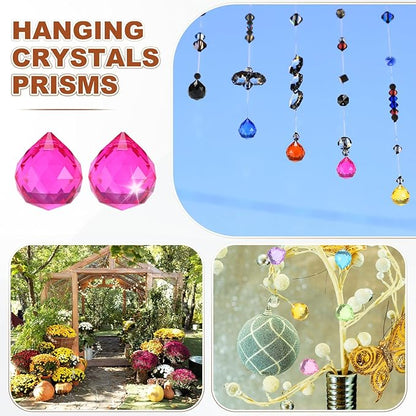 M METERXITY 10-Pack Crystal Ball Prisms, 24mm/0.94 Inch Chandelier Pendant Maker Hanging Crystals Chandelier Prisms for Home/Windows/Garden/DIY Decoration[Rose Red]