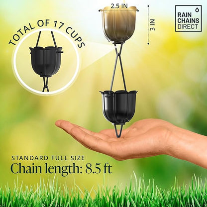 Rain Chains Direct - Flutes Rain Chain - 8.5 FT - Durable Black Powder-Coated Aluminum - Premium Rain Chains for Gutters