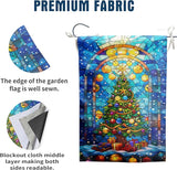 Stained Glass Christmas Tree Garden Flag Merry Xmas House Flags 28x40 Double Sided Welcome New Year Outdoor Flag Happy Holidays Flag Large Winter Yard Flag for Outside Lawn Decor