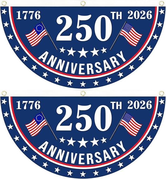 2PCS USA Anniversary 250th Flag, 1.5X3 FT Anniversary Fan Flags, Yard Signs Hanging Decor for Outdoor, Front Door, Porch, Welcome Backdrop with Brass Grommets (Style 1)