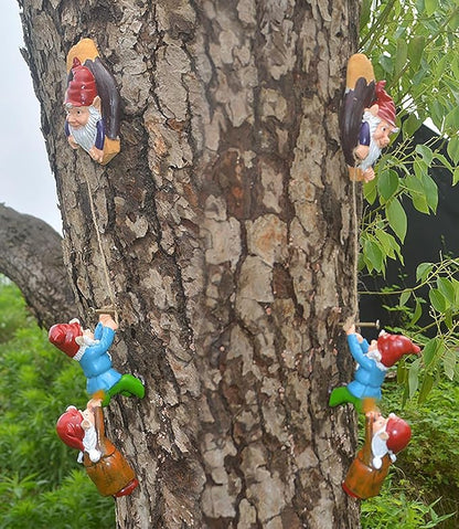 Climbing Gnome Patio Statue Gift,Outdoor Garden Fairy Elves Accent,Whimsical Gnomes Lawn Ornament Sculpture,Hanging Gnomes Yard Art, Funny Resin Decor,Clearance Tree Face Hugger Figurine