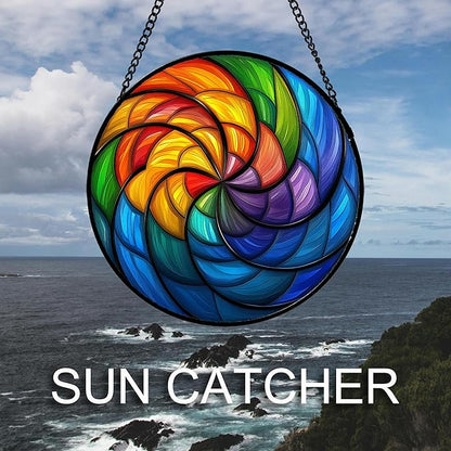 Stained Glass Window Hanging Rainbow Colored Abstract Vortex Large 15" - Suncatcher Door Garden Sun Catcher Home Decor Birthday Christmas for Woman Nana Friend Men
