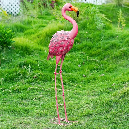 Pink Flamingo Garden Statue Outdoor Decoration, Metal Yard Art Lawn Ornament, Suitable for Backyard Pond, Patio, Porch Outdoor Decor (Large Size)