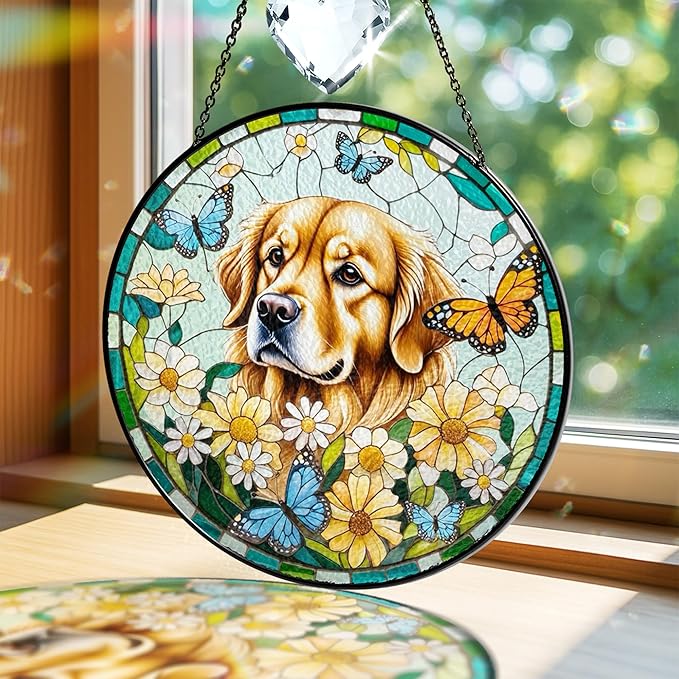 Custom Pet Portrait Stained Glass Window Hanging, Memorial Decoration Suncatcher from Photo, Loss of Dog & Cat Gift, Sympathy Bereavement Keepsake for Dog Lover, Cat Mom Gift for Women