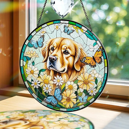 Custom Pet Portrait Stained Glass Window Hanging, Memorial Decoration Suncatcher from Photo, Loss of Dog & Cat Gift, Sympathy Bereavement Keepsake for Dog Lover, Cat Mom Gift for Women
