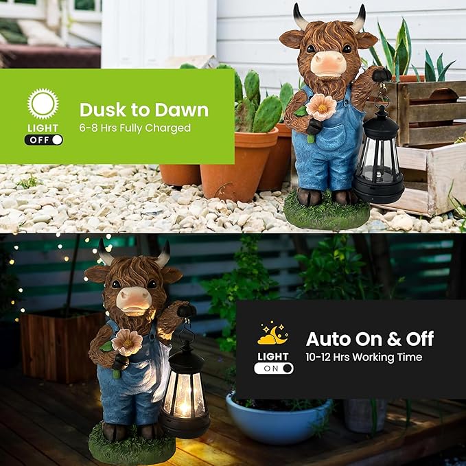 Garden Highland Cow Decor Solar Outdoor Statues - Solar Highland Cow Decor for Yard Garden Patio Lawn Ornaments,Hignland Cow Gifts for Mom,Grandma,Women