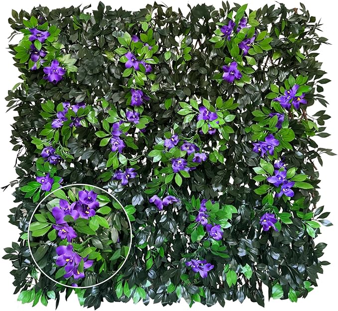 Expandable Privacy Screen with Artificial Flower for Balcony Patio Fence Greenery Privacy Fence Outdoor Leafy Purple Flowers 1pcs