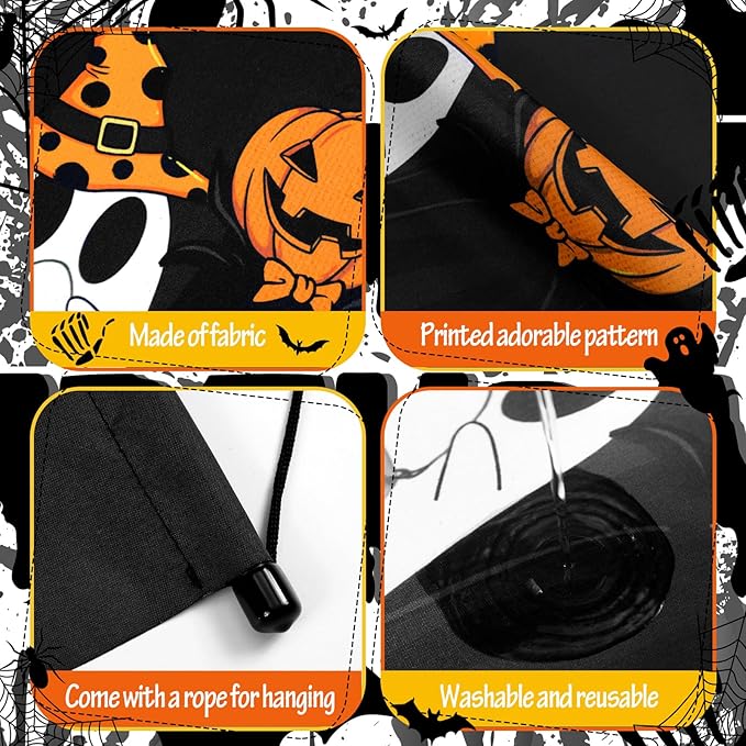 Tegeme 3 Pcs Halloween Door Sign Decoration Happy Halloween Hanging Door Flag Porch Sign Pumpkin Ghost Banner Decor for Home Office Yard Outdoor Indoor Party Supplies