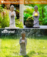 Nacome Solar Buddha Garden Statues with Lotus Flower: Resin Zen Decor Waterproof Sculpture Outdoor Light Design for Outside Patio Lawn Yard Balcony - 14.6 inches(White)