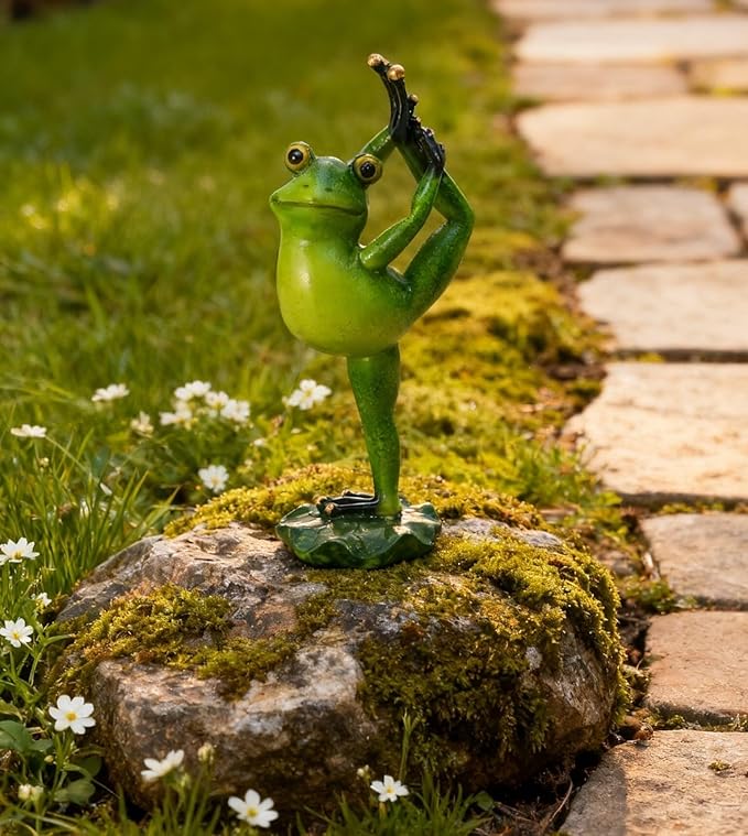 Cute Statues Frog Statue Outdoor Garden Sculptures for Yard Lawn Resin Animal Figurines Yoga Art Backyard Decor(Dancing)