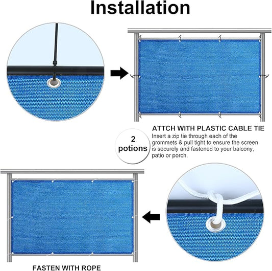Eden's Decor Balcony Privacy Screen Cover Mesh Windscreen Weather-Resistant UV Protection for Backyard Deck, Patio, Balcony, Pool, Porch, Fence, Railing, Gardening (Blue,4'x 15')
