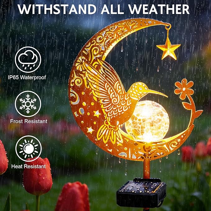 ZNYCYE Solar Lights Outdoor Decorative Moon Hummingbird Solar Stake Lights Mothers Day Gifts for Mom Women Grandma,Hummingbird Garden Decor Waterproof for Walkway, Yard, Lawn, Patio (Warm White)