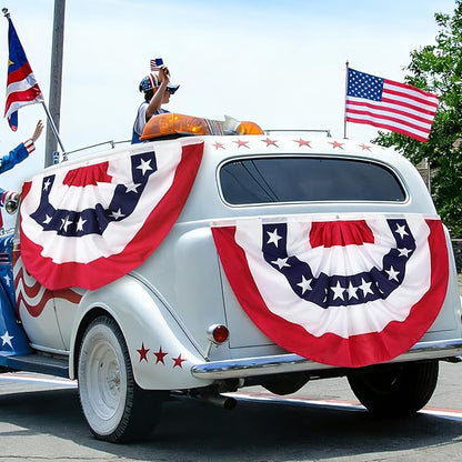 2.5x5 FT 4th of July Accessories, USA Pleated Fan Flag 5PCS, Patriotic Half Fan Bunting, Thick Polyester American Flag Decor for 250th Anniversary Independence Day Yard Porch Garden Outdoor