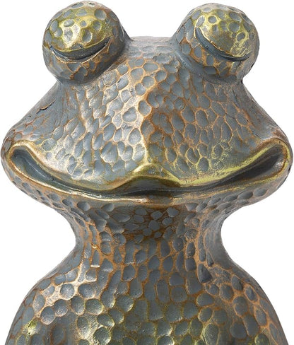 Glitzhome Meditating Yoga Frog Outdoor Statue Garden Sculpture Decor with Birdbath, 14.25" H, Bronze