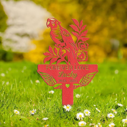 Custom Parrot Memorial Stake, Parrot Loss Gift, Sympathy Sign, Metal Pet Grave Markers, Remembrance Stake, Outdoor Garden Decor, Pet Headstone, Memorial Plaque for Outdoors