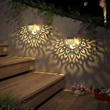 Gardsee Solar Fence Lights 6 Pack Solar Deck Lights Waterproof LED Solar Powered Step Light Wall Lights Outdoor Decorations Warm Yellow Light Decorative Lighting for Garden (Gold)