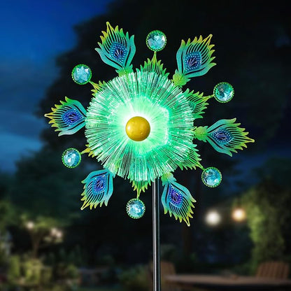 46" Peacock Feather Solar Wind Spinners Led Garden Wind Spinner, Sapphire Kinetic Windmill Wind Spinner Outdoor Decor, Wind Sculpture for Patio, Lawn & Garden