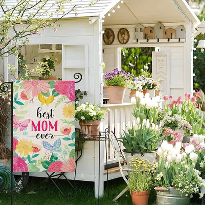 Mother's Day Garden Flags for Outside, Best MON Ever Floral Yard Decoration, Small Gift for Mom Grandmom, Seasonal Outdoor Decor for Farmhouse Summer Holiday,12x18 Inch Double Sided