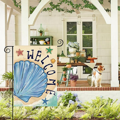 AVOIN colorlife Summer Coastal Beach Shell Garden Flag 12x18 Inch Double Sided, Welcome Seasonal Nautical Burlap Yard Outdoor Decoration