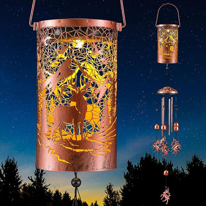 Retisee Deer Solar Wind Chimes Outdoor Metal Deer Gifts Solar Light Windchimes Outside Indoors Christmas Decoration Birthday Gift for Home Lawn Porch Patio Garden Yard