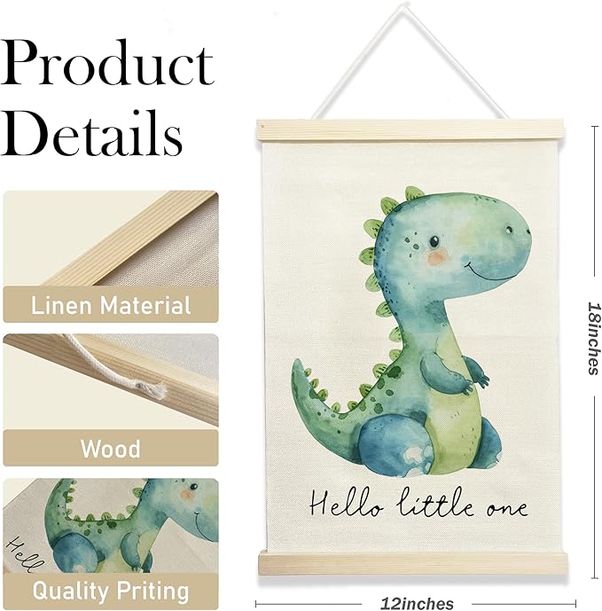 NQDWX Dinosaur Wood Poster Hanger - Playful Dino Wall Decor for Kids Room, 12x17 Inch Rustic Wooden Hanging Sign, Cute Dinosaur Banner, Unique Nursery Decor Gift for Boys & Girls. (156)