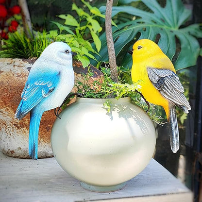 Resin Bird Statue for Garden Decorations, 6.7inch Mini Bird Figurine Plant Pot Decorations for Outdoor Indoor Decoration at Lawn and Yard (Yellow)