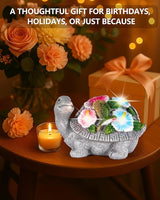 GoGnome Solar Turtle Figurine Lights with Hummingbird Flower 5.5-inch – Garden Statue for Outdoor Yard Decorations, Lawn Ornaments, Balcony Decor – Ideal Gift for All Occasions (Turtle)