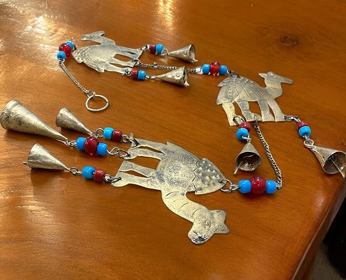 Recycled Iron Indian Camel Home Decor Bells Wall Hanging Chimes, Iron Metal Wall Art Decor, Antique Wind Chime Decoration, Indoor, Patio, Country Decor Size 85cm Height