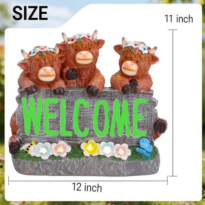 Solar Highland Cow Garden Statue Outdoor Decor - Rustic Farmhouse Decorations & Christmas, Birthday Housewarming Gifts for Mom, Grandma, Women, Resin