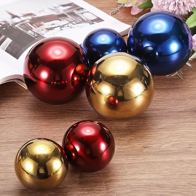 uxcell 2 Pcs Gazing Globe Decor Ball 3.5 Inch 90mm Reflective Garden Sphere Hollow Ball, Seamless Stainless Steel Gazing Ball, Smooth Mirror Globe for Garden Home Decor, Ruby Red