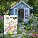 Spring Summer Garden Flag 12x18 Inch, Double Sided Colorful Flowers Birds Dragonflies Flag, Seasonal Yard Outdoor Decoration