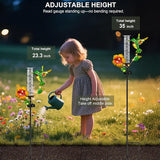 Rain Gauge Outdoor - Hummingbird Decorative Rain Gauges with LED Solar Lights, Freeze Proof Height Adjustable, Metal Water Gauge for for Yard Garden Decor