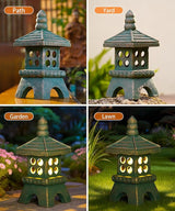 Nacome Solar Pagoda Garden Statues:15.7 inches Outdoor Waterproof Resin Zen Decor for Landscape Balcony Patio Porch Yard Ornament(Bronze)