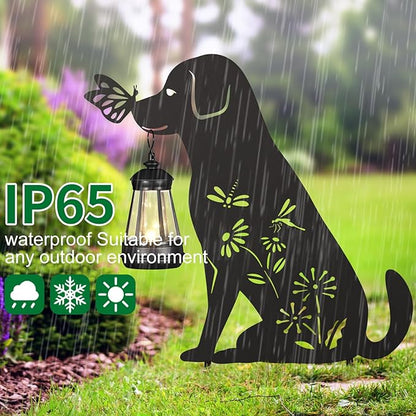 Solar Garden Stake Decorative Lantern for Outdoor, 2 Pack Metal Dog Silhouette Lights for Lawn, Pathway, Patio, Yard Outdoor Decor Gifts for Women Mom and Grandma