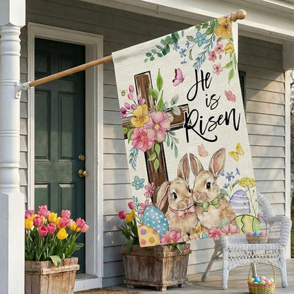 CROWNED BEAUTY Easter House Flag Cross Bunny 28x40 Inch Double Sided Large Holiday Welcome Decoration for Outside Yard