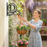 Personalized Initial Metal Plant Hanger Bracket, Decorative Wall Mount Hanging Plant Hook, Monogram Floral Leaf Garden Stake for Hanging Baskets Bird Feeders Lanterns Wind Chime (D)