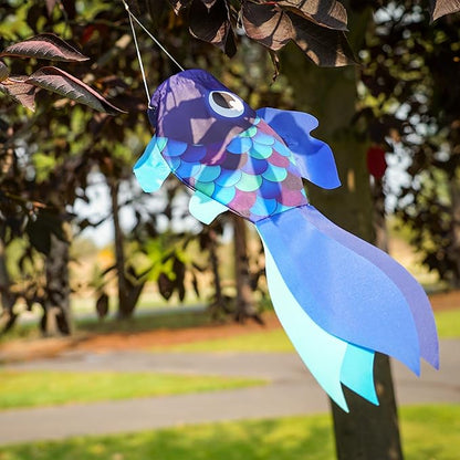 In the Breeze 5218 — 15-inch Cool Damsel Fish Windsock — Colorful Blue Fishsock Hanging Garden Décor with Detailed Printed Graphics