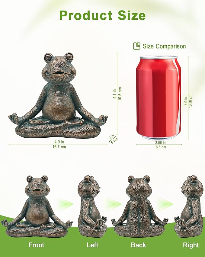 Nacome Meditating Frog Miniature Figurine,Zen Yoga Frog Garden Statue Ornament- Indoor/Outdoor Garden Sculpture for Fairy Garden,Home, Patio,Deck,Porch Yard Art Decoration,5 inch(Copper)Christmas Gift