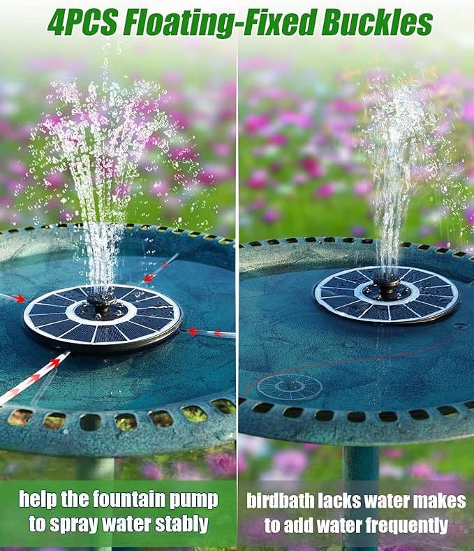 SZMP Solar Fountain Upgraded 100% Glass Panel, 3.5W Floating Solar Powered Water Pump Built-in 2000 Battery with 7 Nozzle & 4 Fixer, Solar Bird Bath Fountains for Garden, Pond, Outdoor