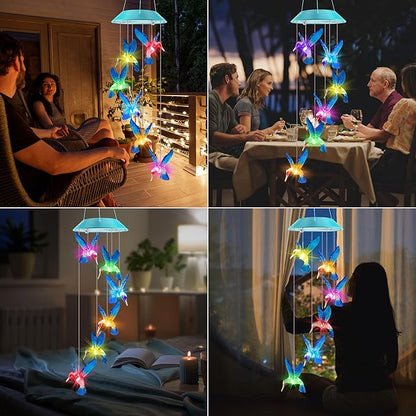 Solar Hummingbird Gift for Mom Grandma Girls, Color Changing Solar Wind Chimes for Outside, Outdoor Decorative Mobile Lights for Garden, Patio, Window, Party Decors, Gift for Women