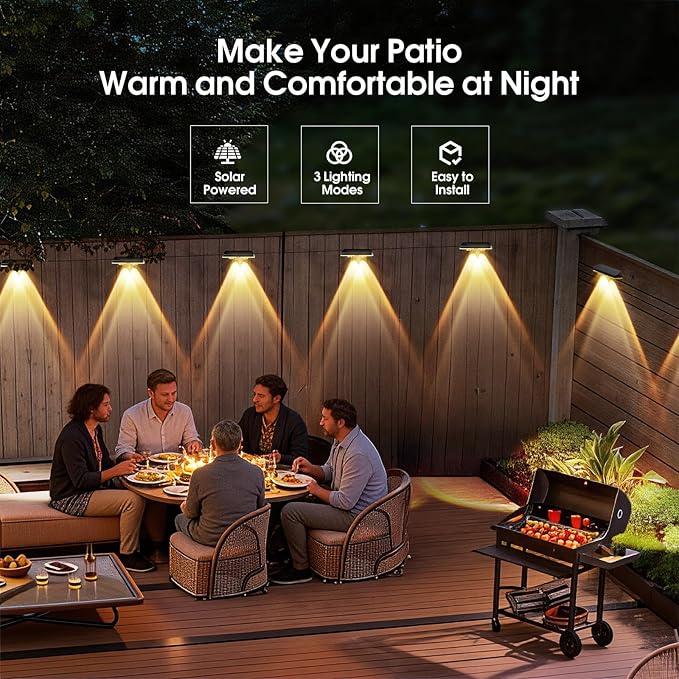 AUDLES Solar Fence Lights Outdoor, 3 Modes Warm/Neutral/Cool White Fence Lights Solar Powered for Outside, IP65 Waterproof, 60 Lumens Solar Light for Step, Pathway, Garden, Deck, Stairs - 12 Pack