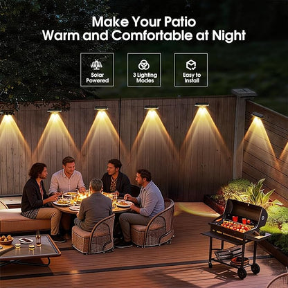 AUDLES Solar Fence Lights Outdoor, 3 Modes Warm/Neutral/Cool White Fence Lights Solar Powered for Outside, IP65 Waterproof, 60 Lumens Solar Light for Step, Pathway, Garden, Deck, Stairs - 12 Pack
