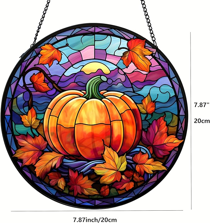 Suncatcher Pumpkin Stained Glass Suncatchers Stained Glass Ornament for Home Decor Indoor Wall Art Gift for Mother Women Friends (Pumpkin, M)